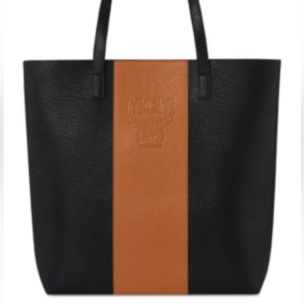 MCM Tote Bag Purse Holdall Travel Large Black Chestnut NWT - Picture 2 of 7